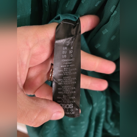 ASOS Emerald Puff Sleeve Evening Dress - Picture 7 of 8